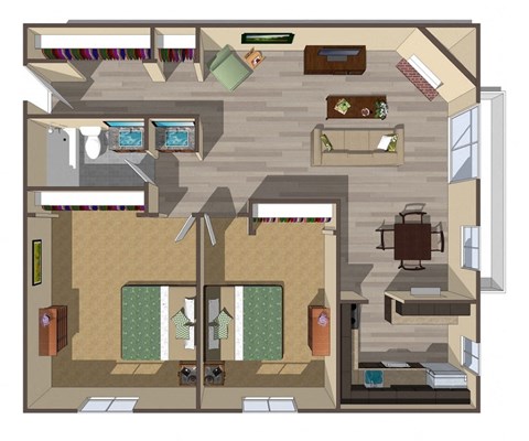 Floor plan for 2 beds, 1 bath, 1015 sqft